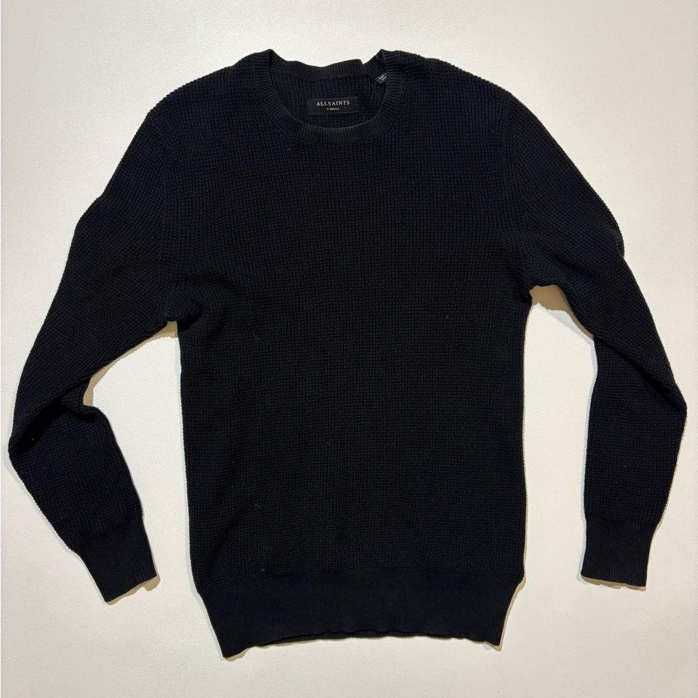 All Saints Black Crewneck Waffle Knit Sweater - XS